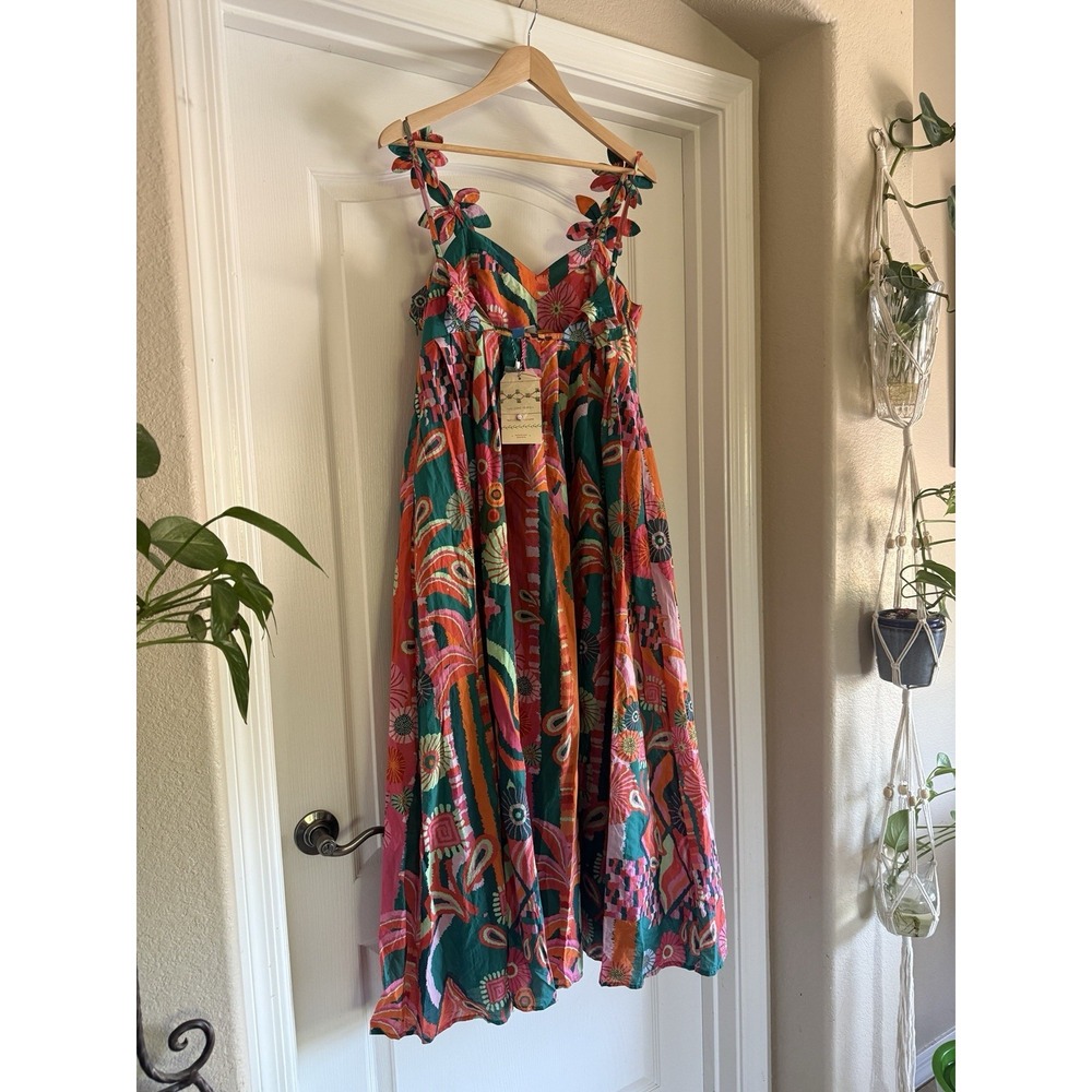 FARM Rio Teal, Coral & Pink Floral Midi Dress - Picture 8 of 16